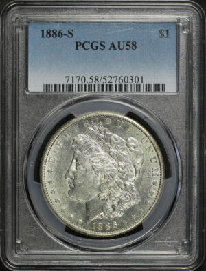Obverse of this 1886-S Morgan Dollar PCGS AU-58