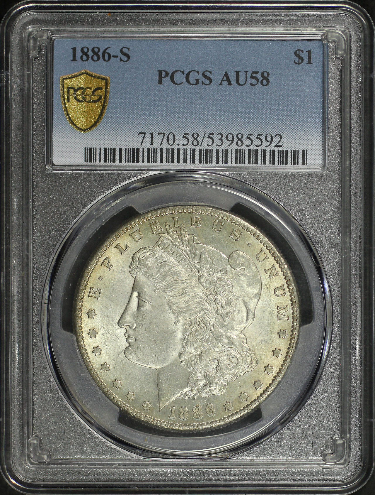 Obverse of this 1886-S Morgan Dollar PCGS AU-58