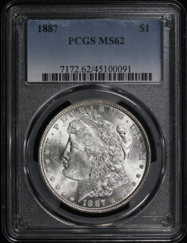Obverse of this 1887 Morgan Dollar PCGS MS-62