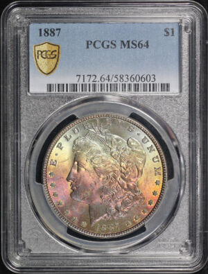 Obverse of this 1887 Morgan Dollar PCGS MS-64 Near-Monochromatic Fireball Obverse Toning