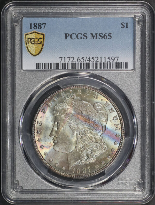 Obverse of this 1887 Morgan Dollar PCGS MS-65 Pastel Obverse Toning