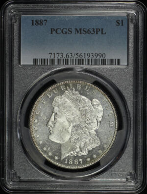Obverse of this 1887 Morgan Dollar PCGS MS-63 PL