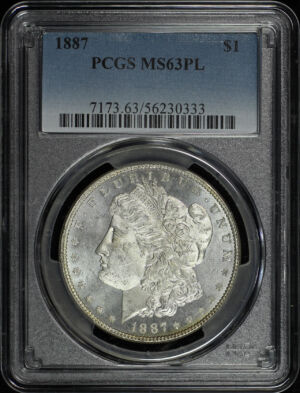 Obverse of this 1887 Morgan Dollar PCGS MS-63 PL