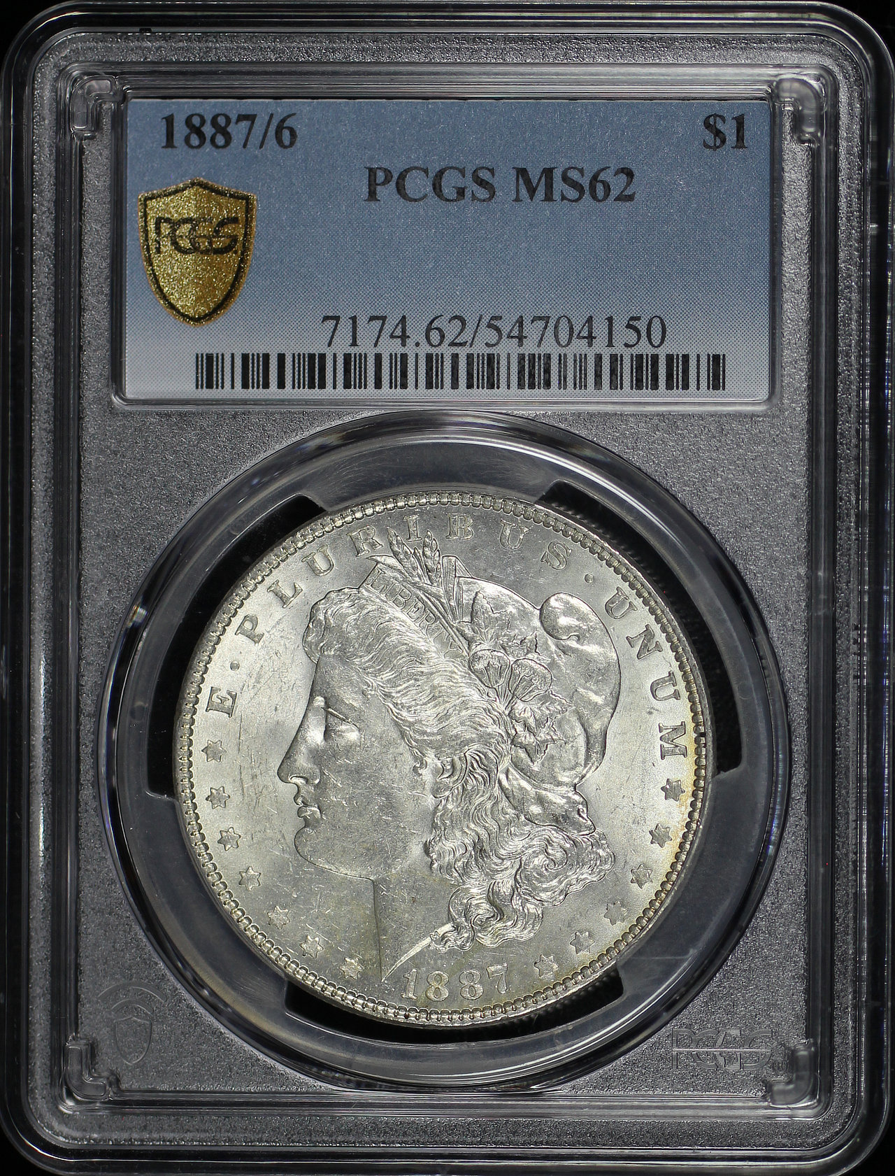 Obverse of this 1887/6 Morgan Dollar Overdate PCGS MS-62