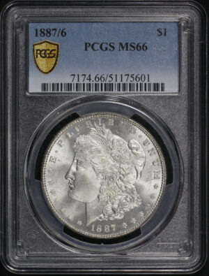 Obverse of this 1887/6 Morgan Dollar PCGS MS-66