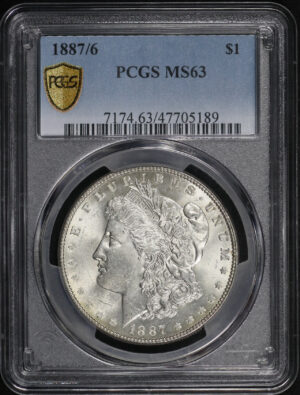 Obverse of this 1887/6 Overdate Morgan Dollar PCGS MS-63