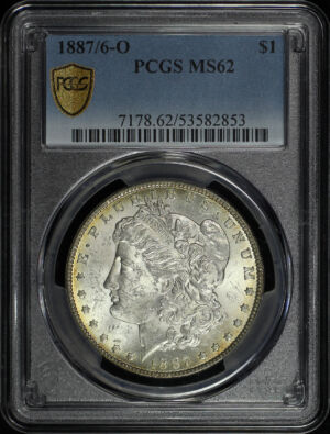 Obverse of this 1887/6-O Morgan Dollar PCGS MS-62