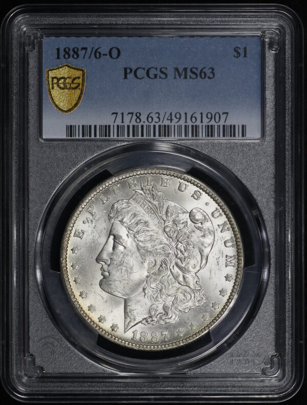 Obverse of this 1887/6-O Morgan Dollar PCGS MS-63
