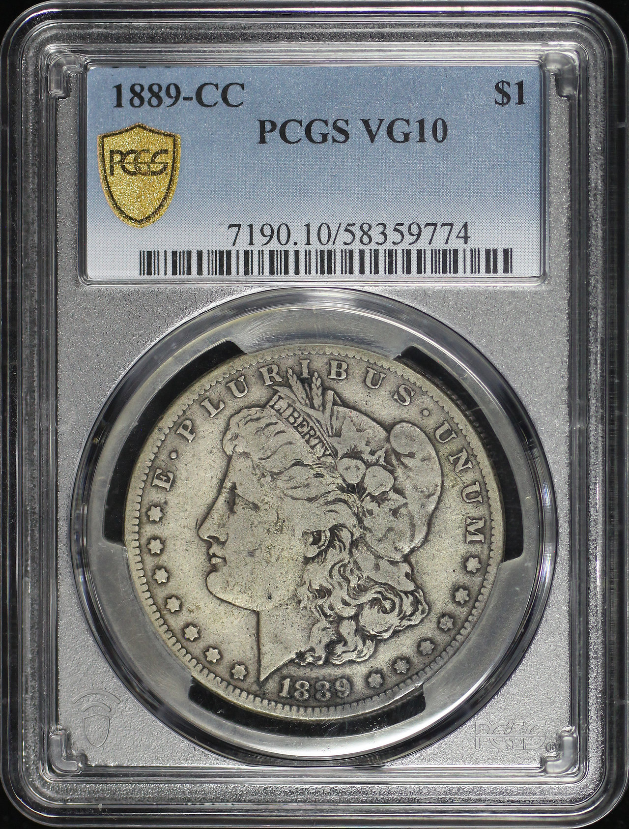 Obverse of this 1889-CC Morgan Dollar PCGS VG-10