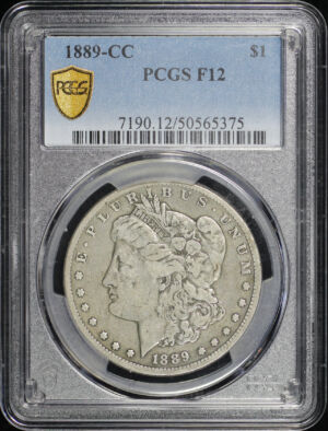Obverse of this 1889-CC Morgan Dollar PCGS F-12