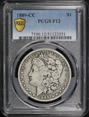 Obverse of this 1889-CC Morgan Dollar PCGS F-12