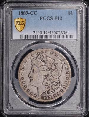 Obverse of this 1889-CC Morgan Dollar PCGS F-12