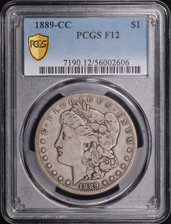 Obverse of this 1889-CC Morgan Dollar PCGS F-12