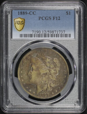 Obverse of this 1889-CC Morgan Dollar PCGS F-12