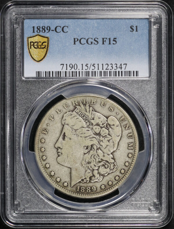 Obverse of this 1889-CC Morgan Dollar PCGS F-15