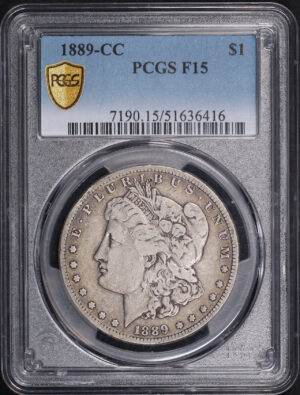 Obverse of this 1889-CC Morgan Dollar PCGS F-15