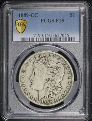 Obverse of this 1889-CC Morgan Dollar PCGS F-15
