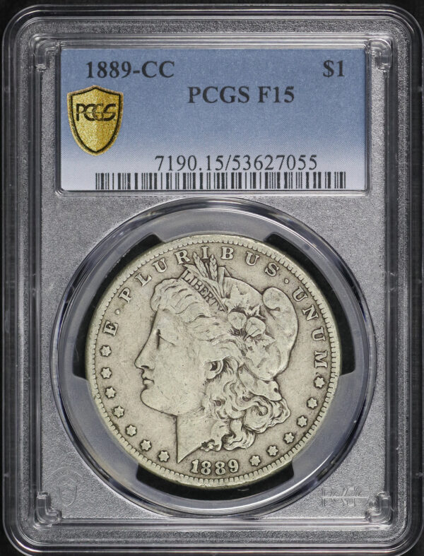 Obverse of this 1889-CC Morgan Dollar PCGS F-15