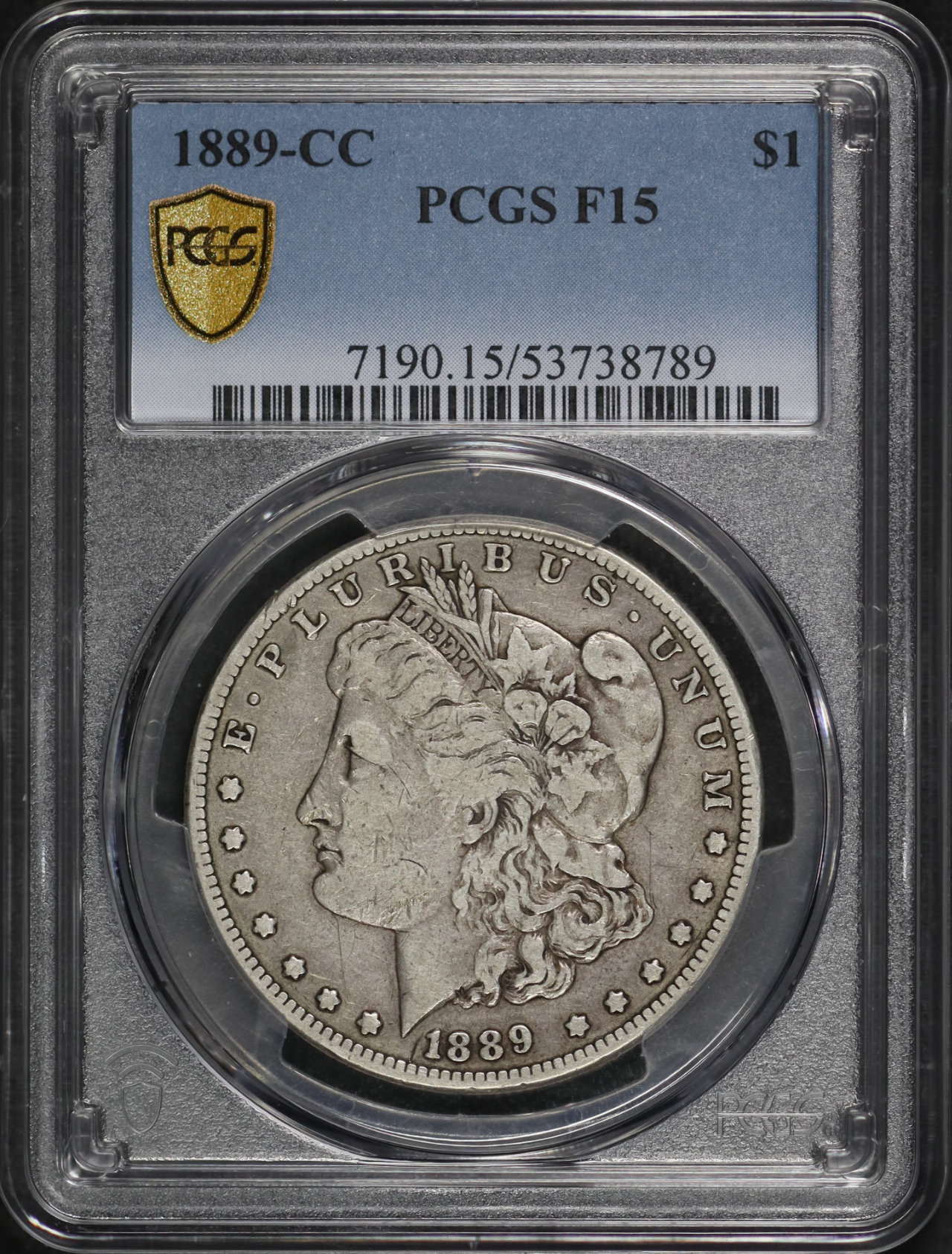 Obverse of this 1889-CC Morgan Dollar PCGS F-15