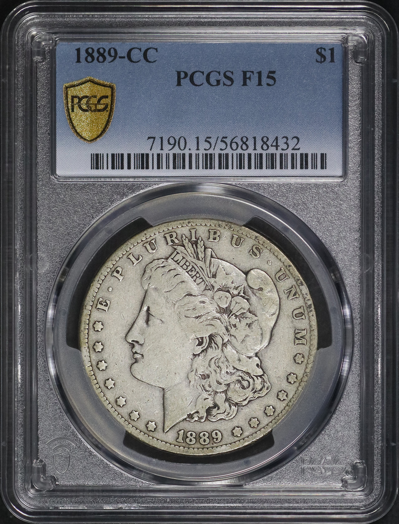 Obverse of this 1889-CC Morgan Dollar PCGS F-15