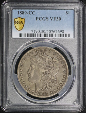 Obverse of this 1889-CC Morgan Dollar PCGS VF-30