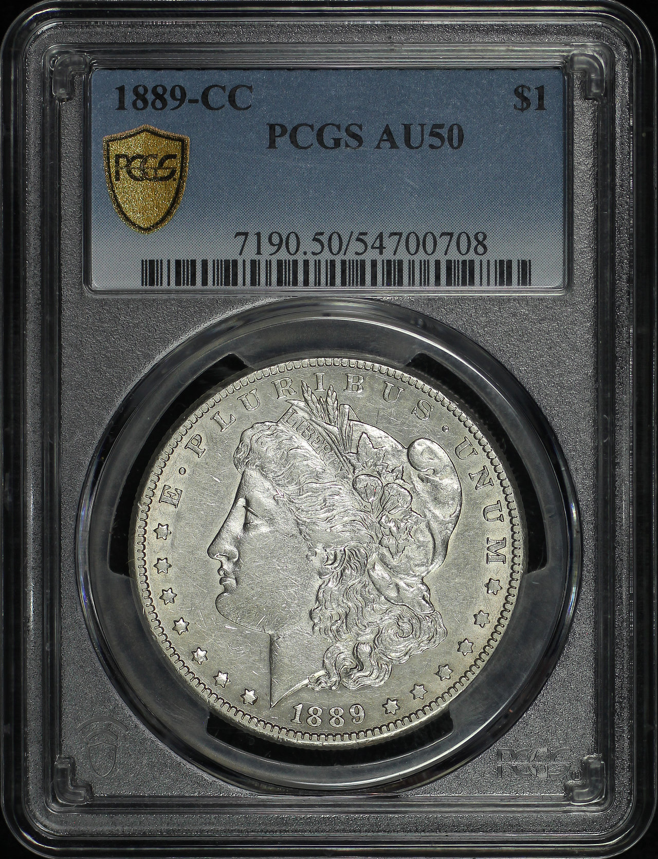 Obverse of this 1889-CC Morgan Dollar PCGS AU-50