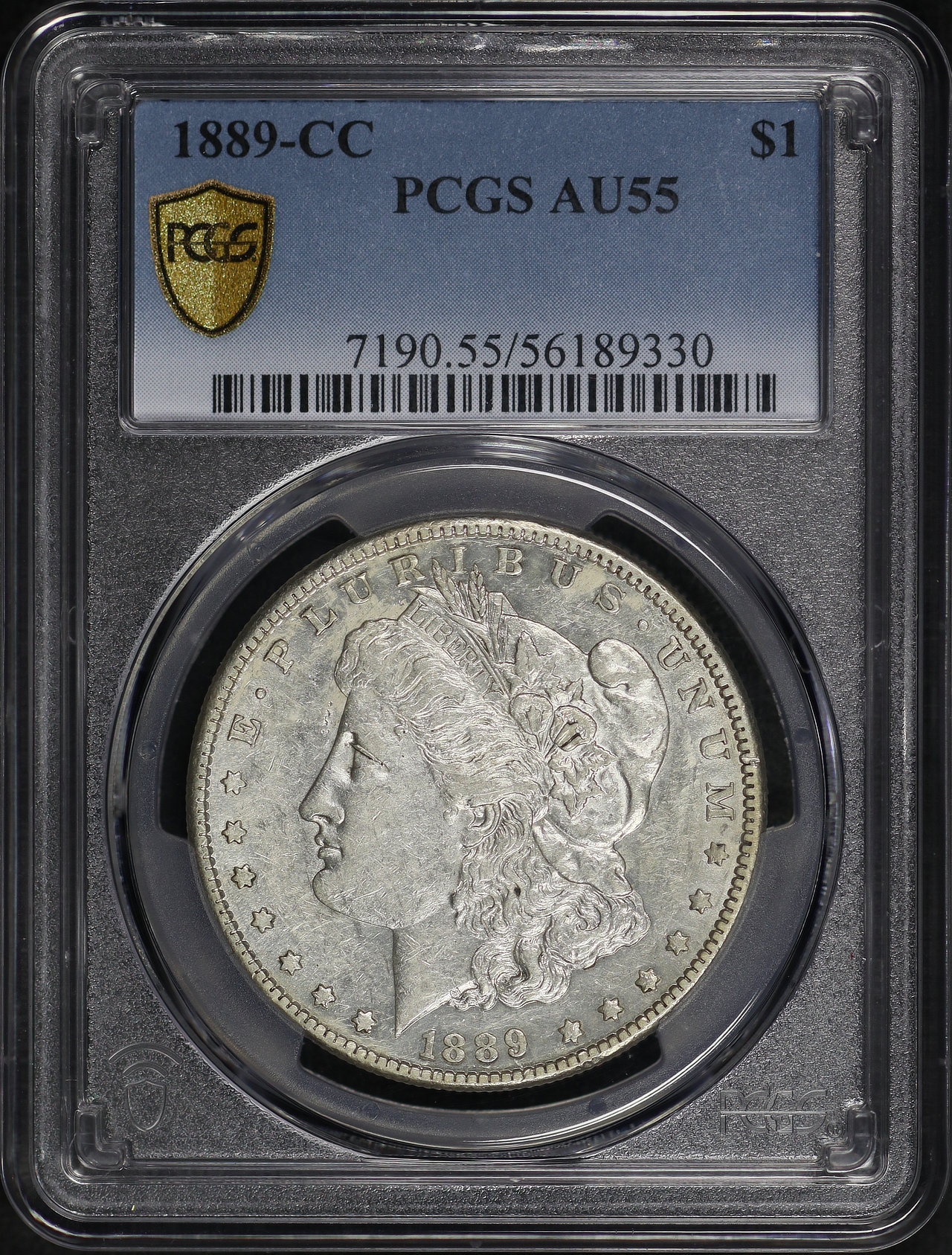 Obverse of this 1889-CC Morgan Dollar PCGS AU-55