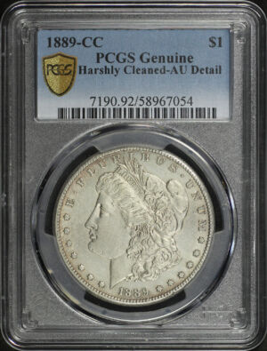 Obverse of this 1889-CC Morgan Dollar PCGS AU Details Cleaned