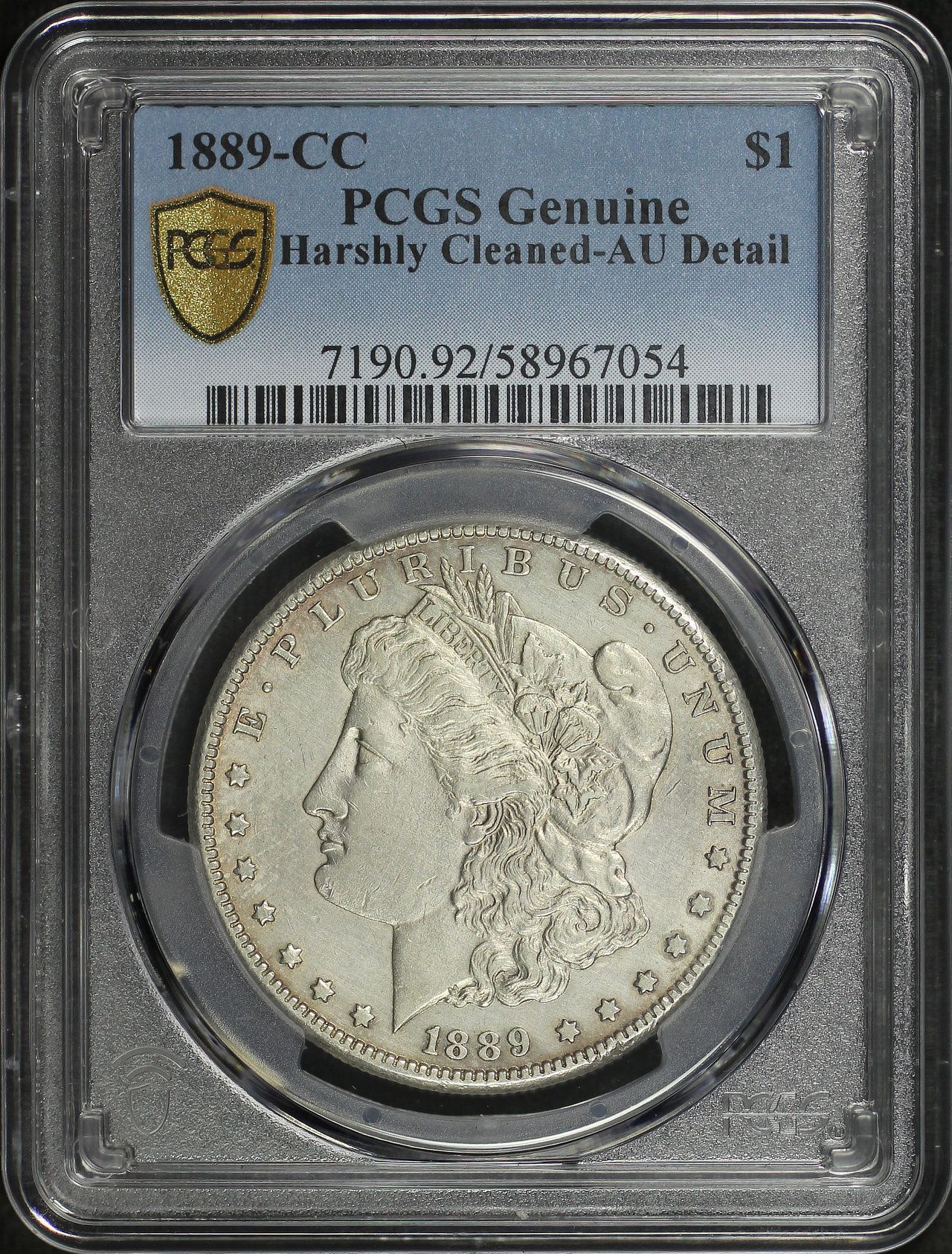 Obverse of this 1889-CC Morgan Dollar PCGS AU Details Cleaned