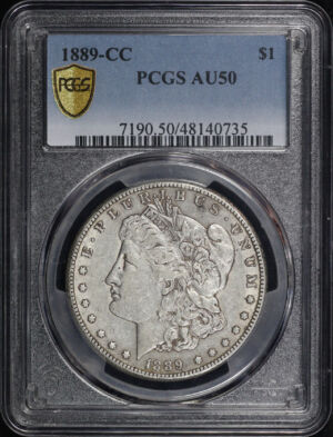 Obverse of this 1889-CC Morgan Dollar PCGS AU-50