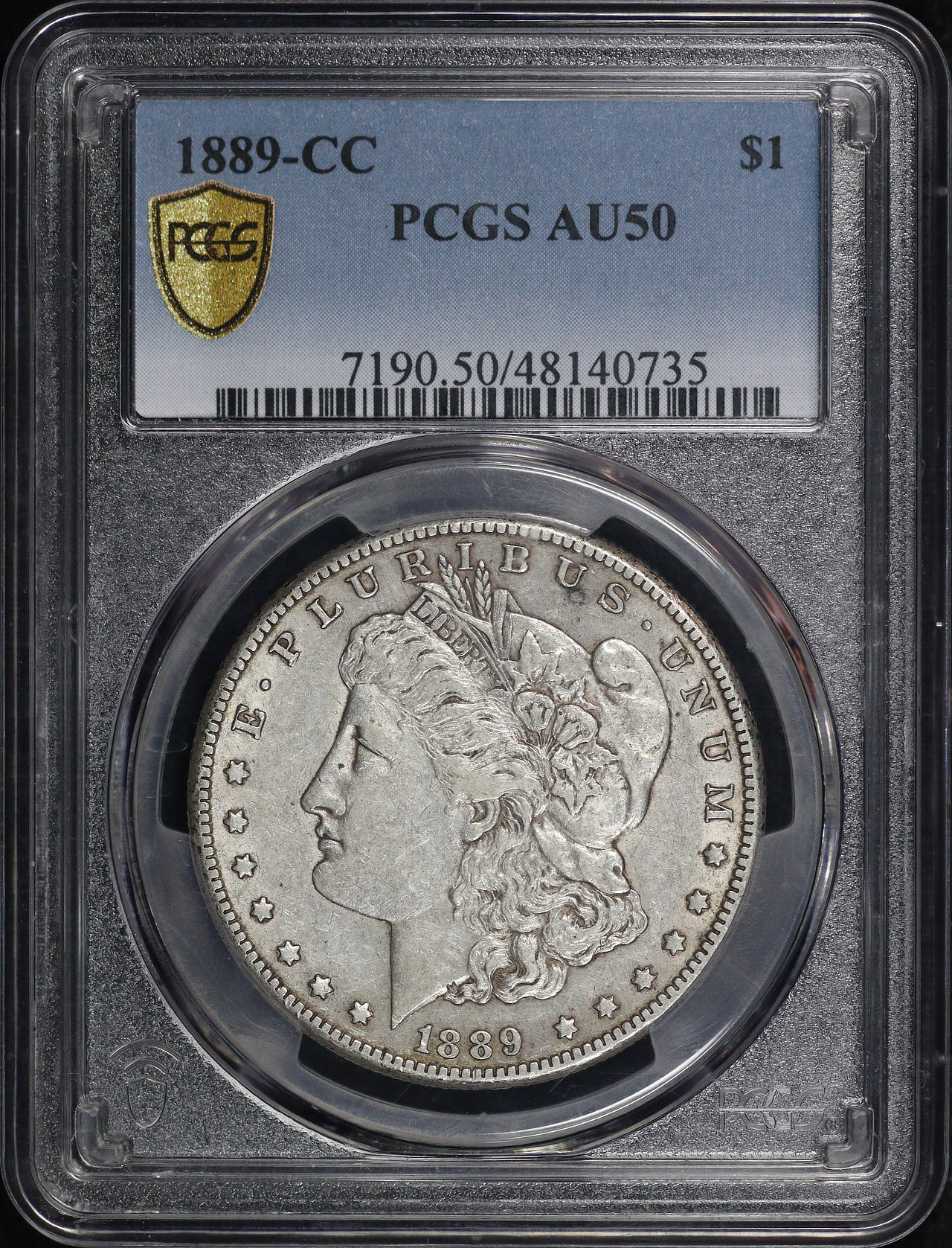 Obverse of this 1889-CC Morgan Dollar PCGS AU-50