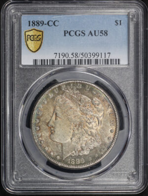 Obverse of this 1889-CC Morgan Dollar PCGS AU-58