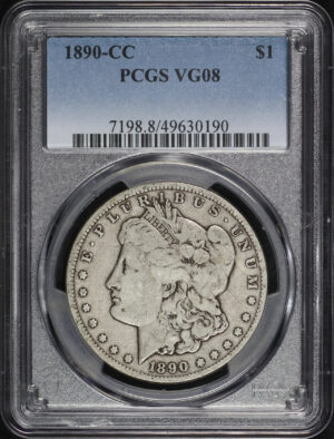Obverse of this 1890-CC Morgan Dollar PCGS VG-08