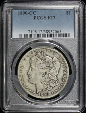 Obverse of this 1890-CC Morgan Dollar PCGS F-12
