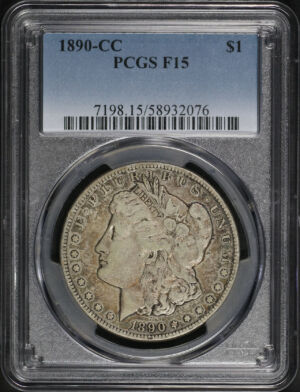Obverse of this 1890-CC Morgan Dollar PCGS F-15