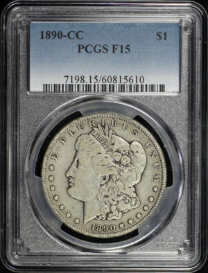 Obverse of this 1890-CC Morgan Dollar PCGS F-15