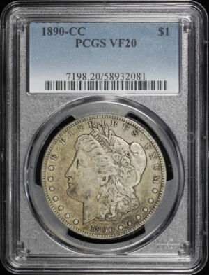 Obverse of this 1890-CC Morgan Dollar PCGS VF-20