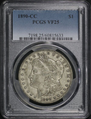 Obverse of this 1890-CC Morgan Dollar PCGS VF-25