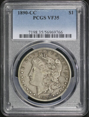 Obverse of this 1890-CC Morgan Dollar PCGS VF-35