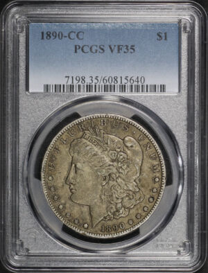 Obverse of this 1890-CC Morgan Dollar PCGS VF-35