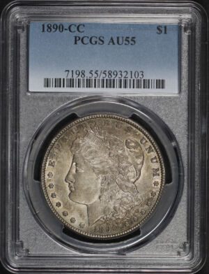 Obverse of this 1890-CC Morgan Dollar PCGS AU-55