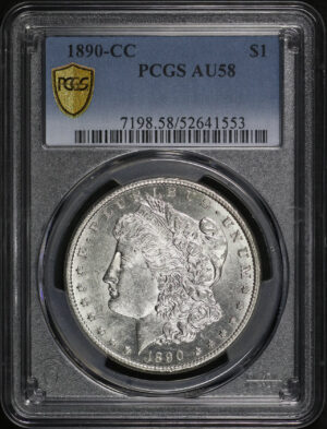 Obverse of this 1890-CC Morgan Dollar PCGS AU-58