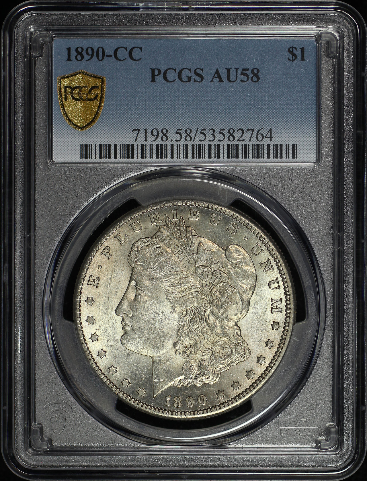 Obverse of this 1890-CC Morgan Dollar PCGS AU-58