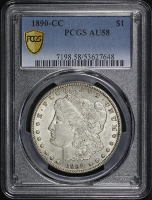 Obverse of this 1890-CC Morgan Dollar PCGS AU-58