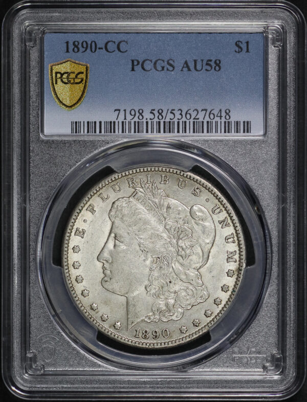Obverse of this 1890-CC Morgan Dollar PCGS AU-58