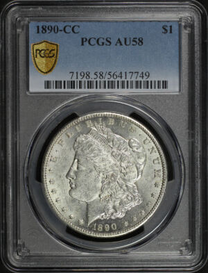Obverse of this 1890-CC Morgan Dollar PCGS AU-58