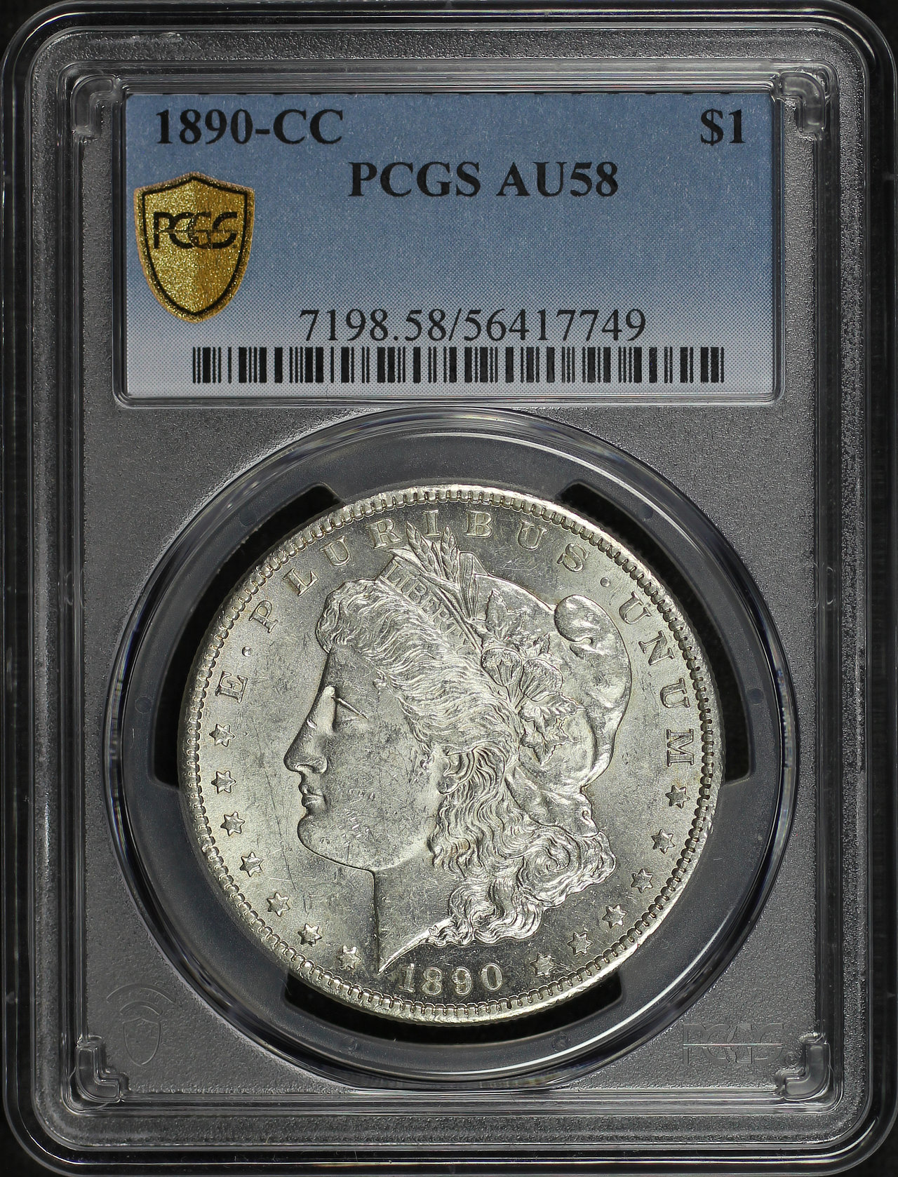 Obverse of this 1890-CC Morgan Dollar PCGS AU-58