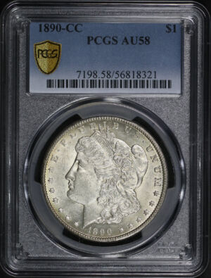 Obverse of this 1890-CC Morgan Dollar PCGS AU-58