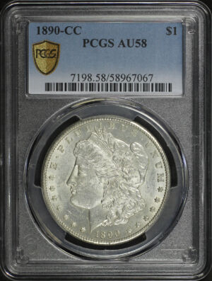 Obverse of this 1890-CC Morgan Dollar PCGS AU-58