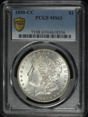 Obverse of this 1890-CC Morgan Dollar PCGS MS-63